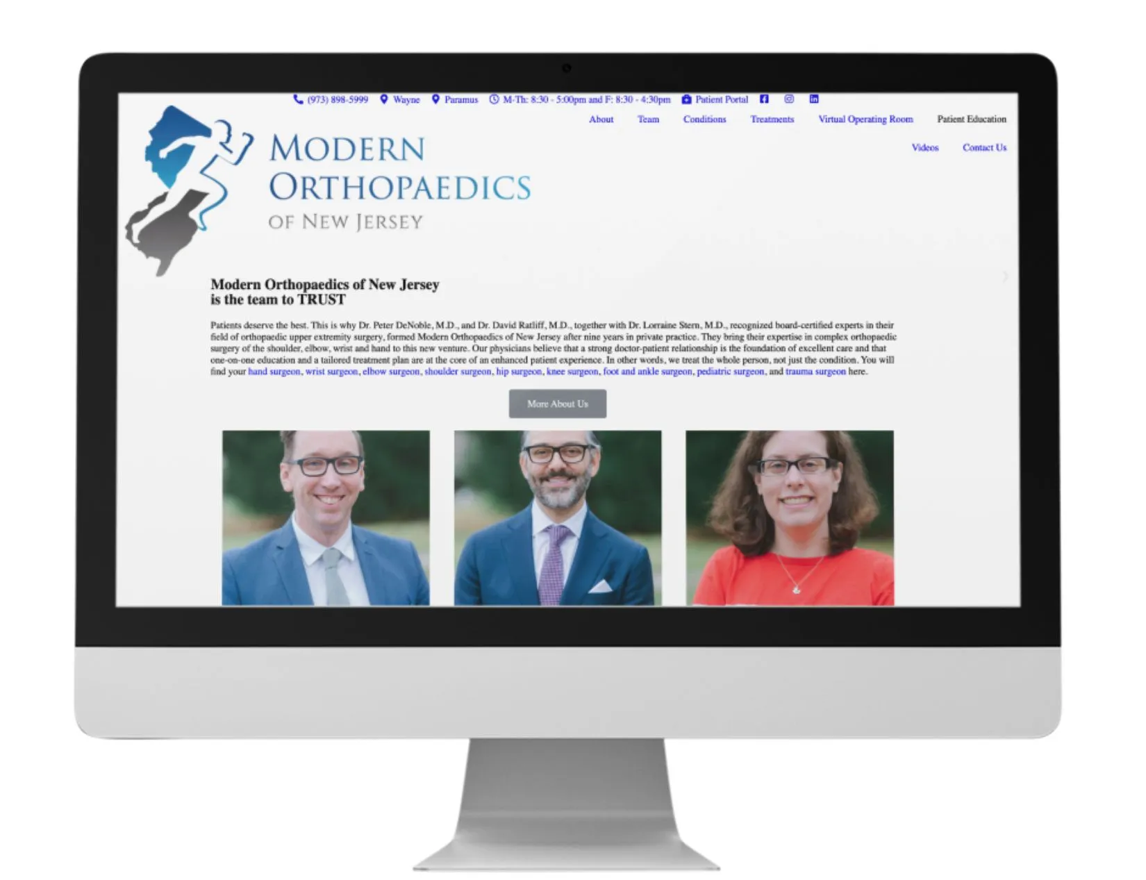 Modern Orthopaedics website before Hexapoint