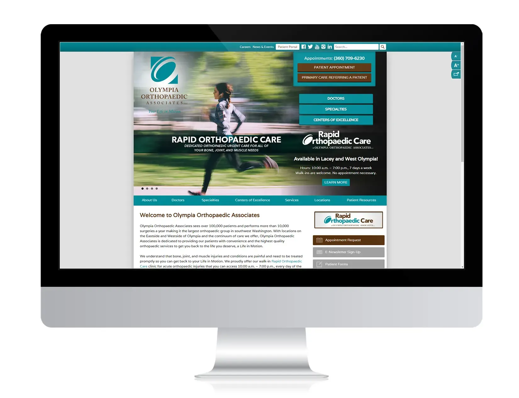 Olympia Orthopedics website before Hexapoint