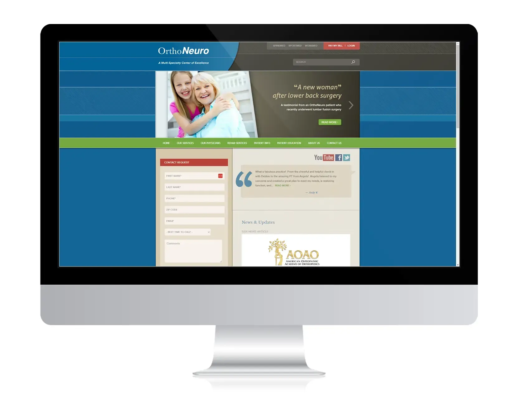 OrthoNeuro website before Hexapoint