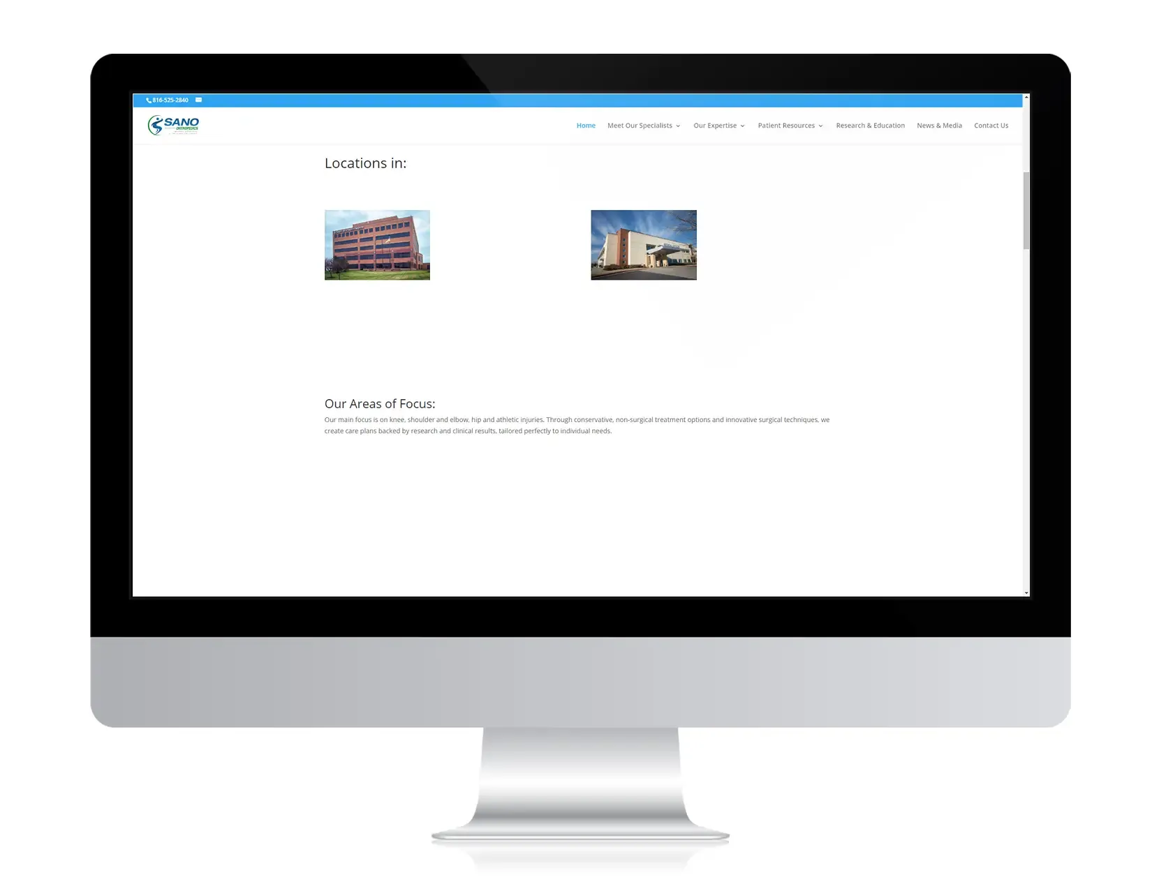 SANO Orthopedics website before Hexapoint