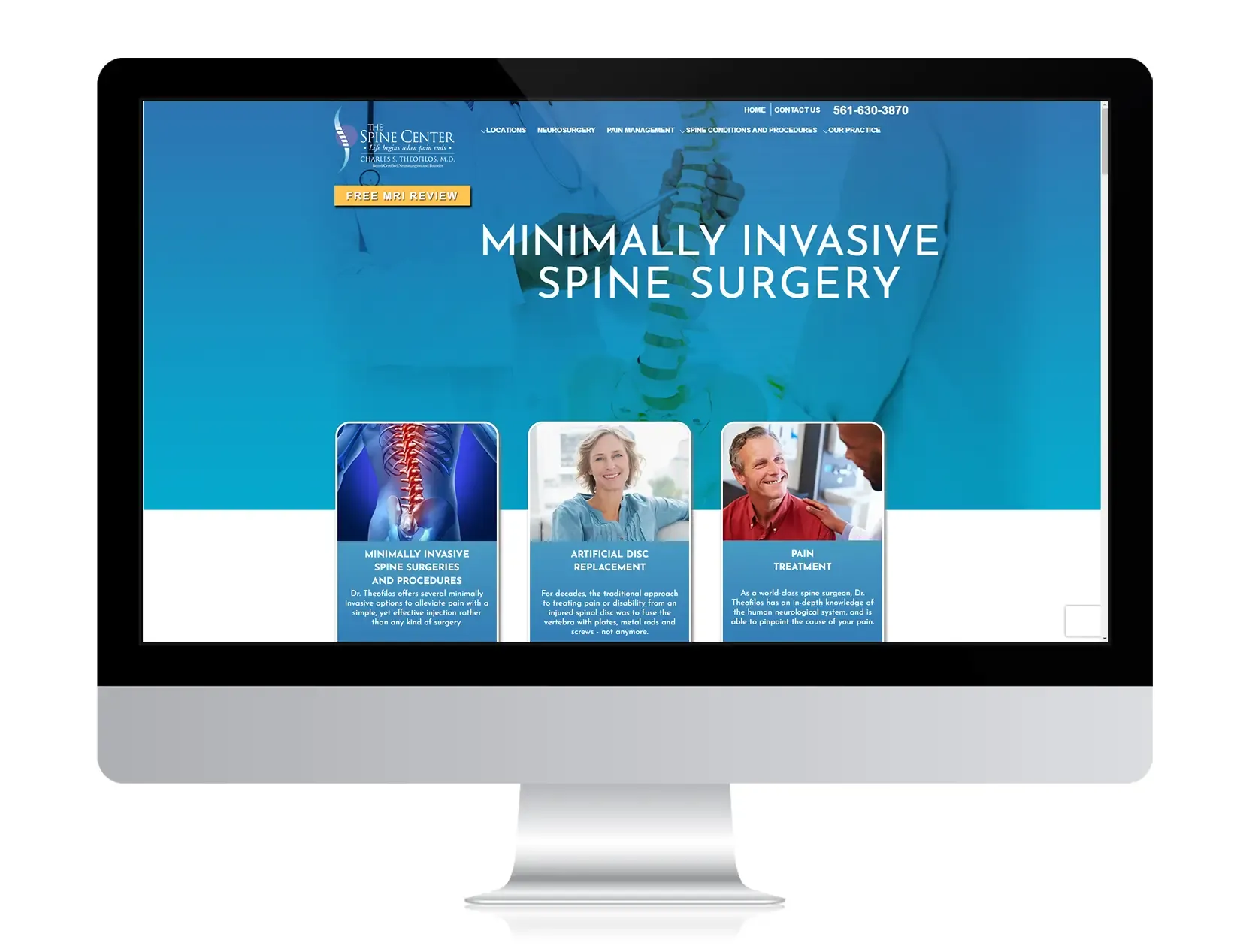 The Spine Center website after Hexapoint