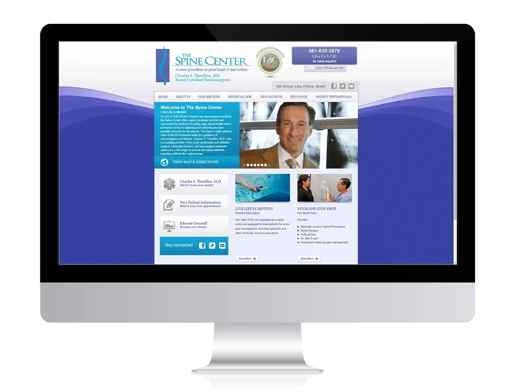 The Spine Center website before Hexapoint