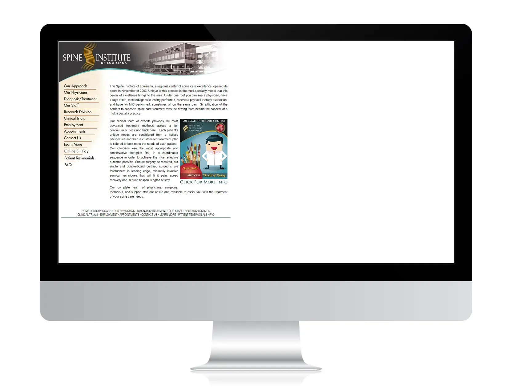 Spine Institute of Louisiana website before Hexapoint